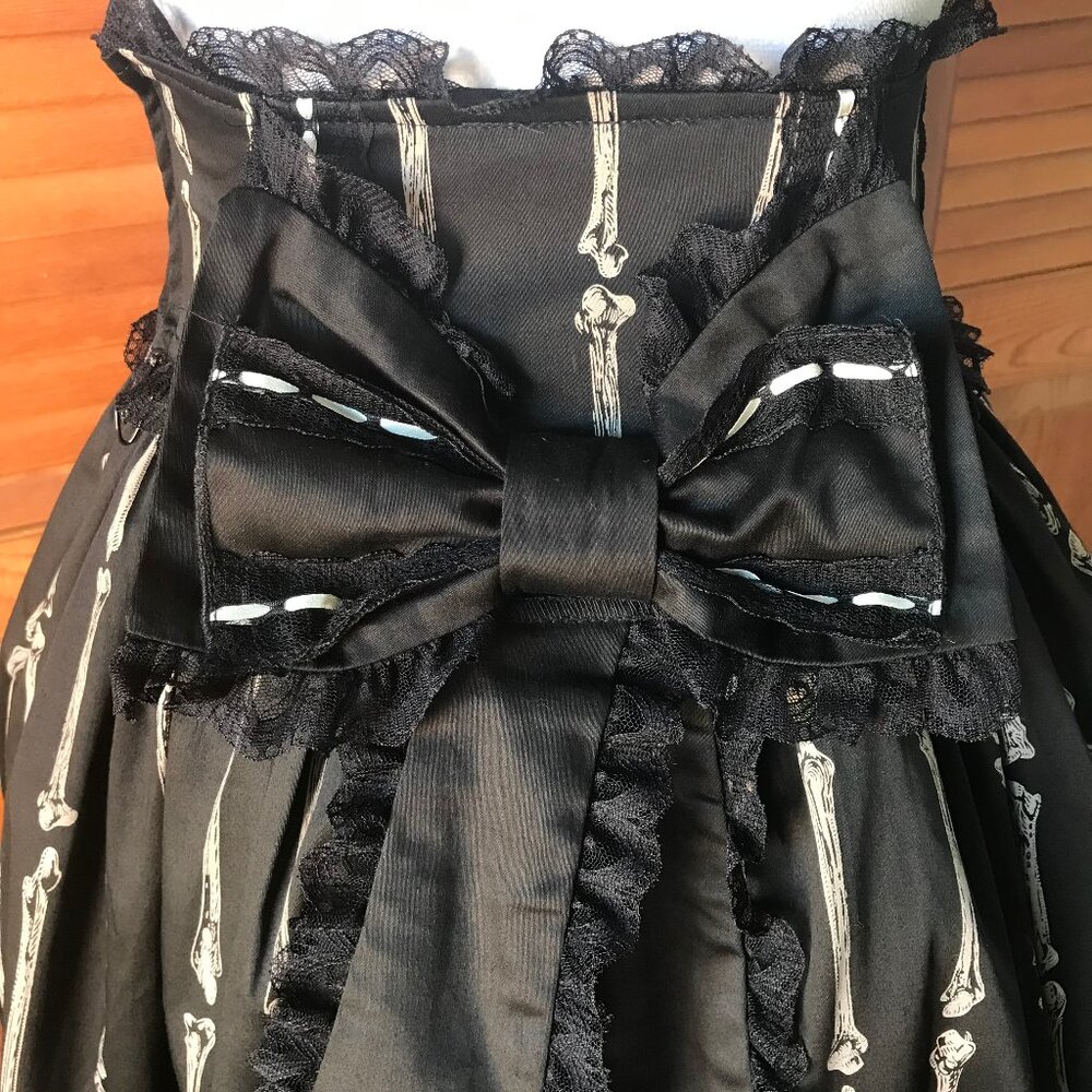 Vintage Lip Service Lolita Bones Gothic Victorian EGL Black Bustle Skirt - Picture 6 of 13